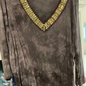 NEW $79 - DAVID CLINE Multi-Colored 3/4 Sleeve Top Embellished Size 3X